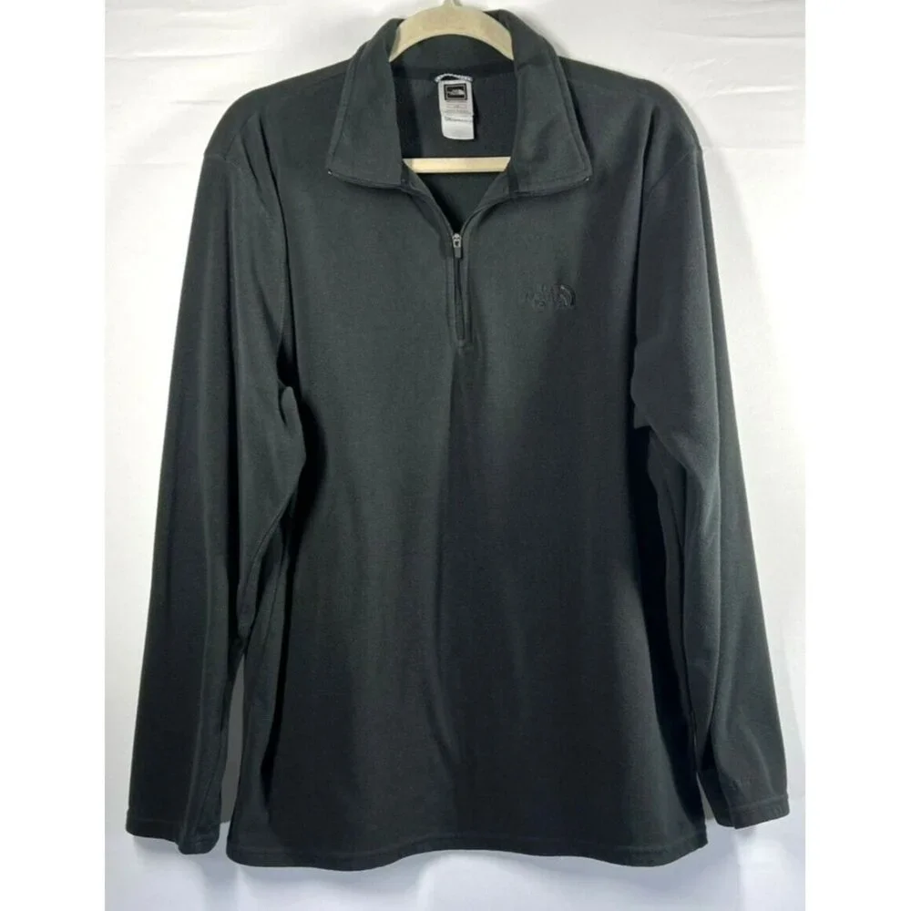 The North Face Men's Fleece Shirt Large Charcoal Black Embroidered‎ Logo 1/4 Zip